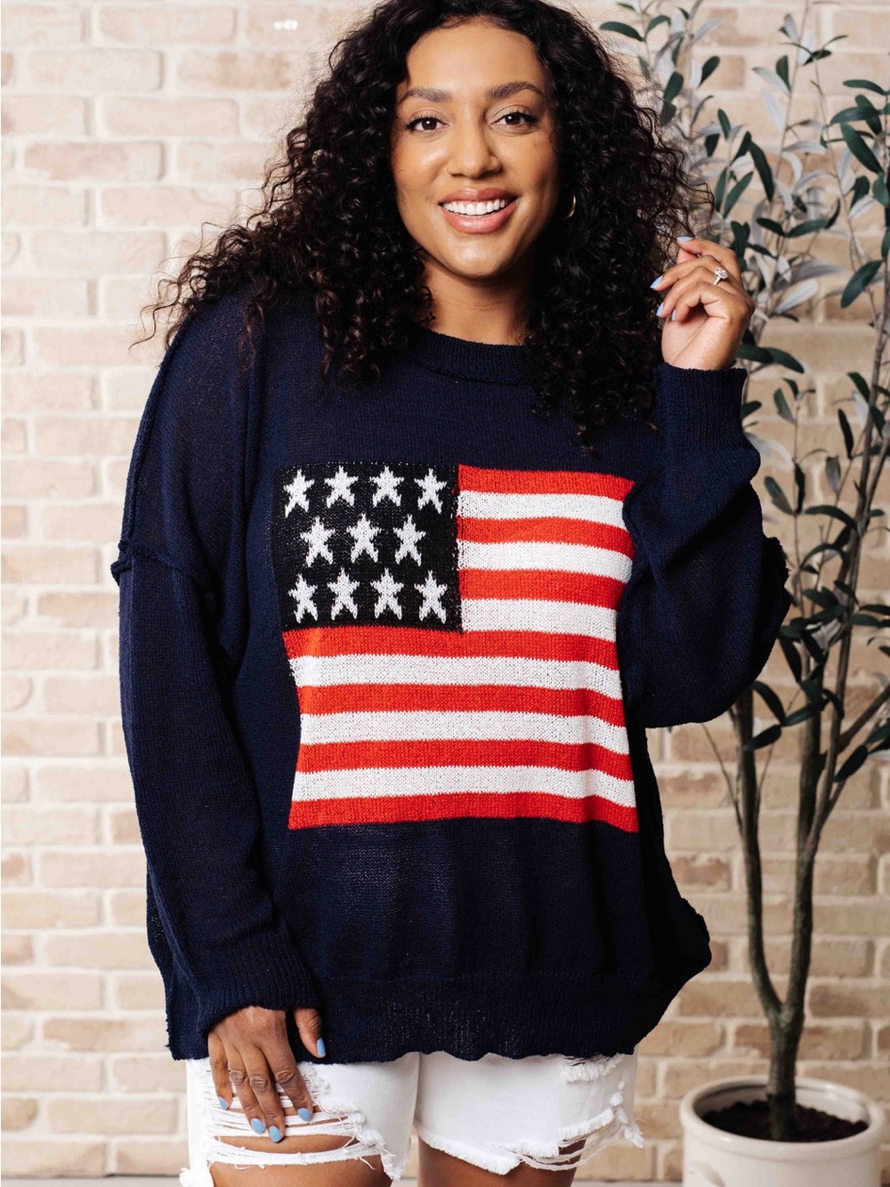White Birch American Flag Lightweight Sweater Knit Pullover 1X